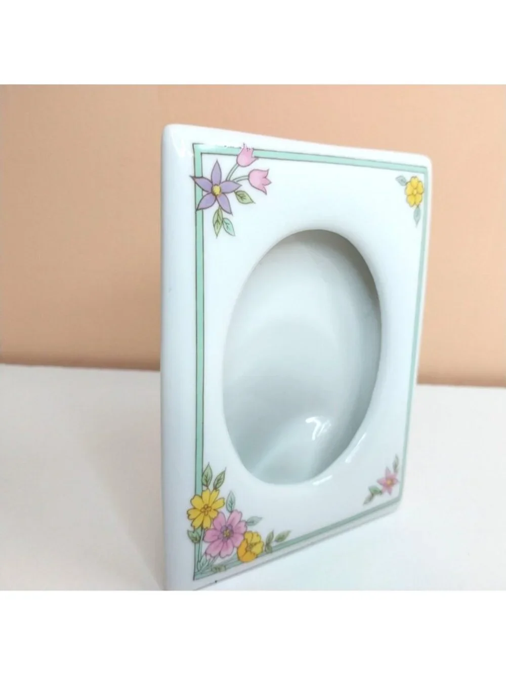 Vintage Ceramic Floral Picture Frame White Pastel Flowers Japan 3